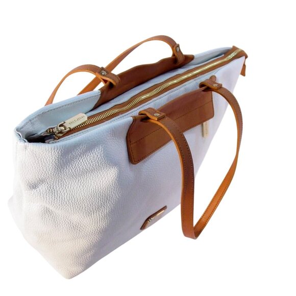 VALENTINA Italian Leather Tote Bag Classic White and Tan Beach Resort - ITALY - Picture 7 of 11